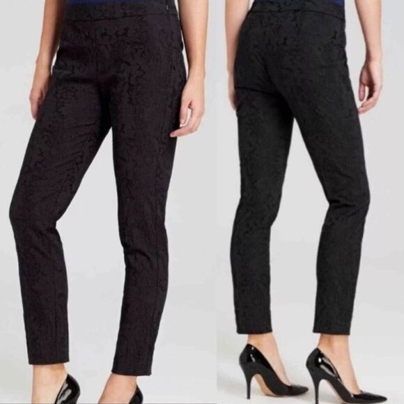 Eileen Fisher black jaquared slim stencil ankle stretch pant size M - Picture 2 of 6